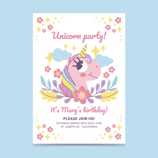 Plantilla de invitación de cumpleaños de unicornio