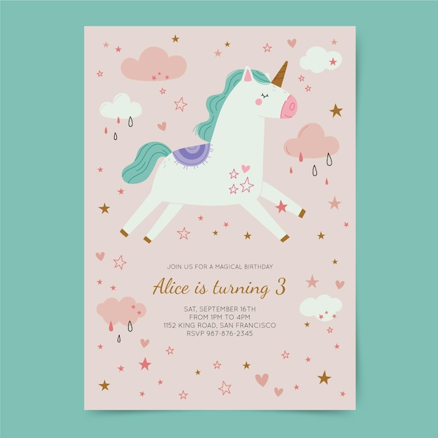 Plantilla de invitación de cumpleaños de unicornio