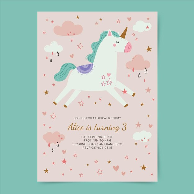 Plantilla de invitación de cumpleaños de unicornio