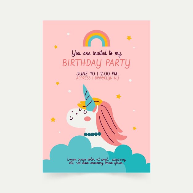 Plantilla de invitación de cumpleaños de unicornio