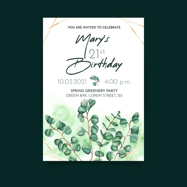 Plantilla de invitación de cumpleaños verde