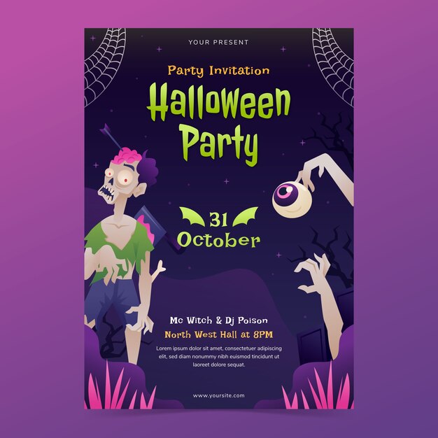 Vector gratuito plantilla de invitación de degradado para la celebración de la temporada de halloween