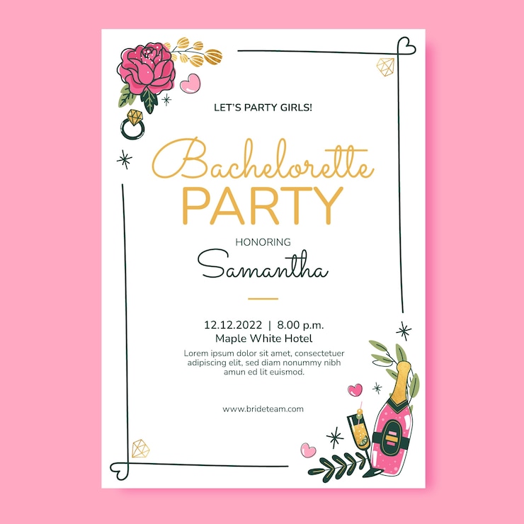 Vector gratuito plantilla de invitación de despedida de soltera dibujada a mano