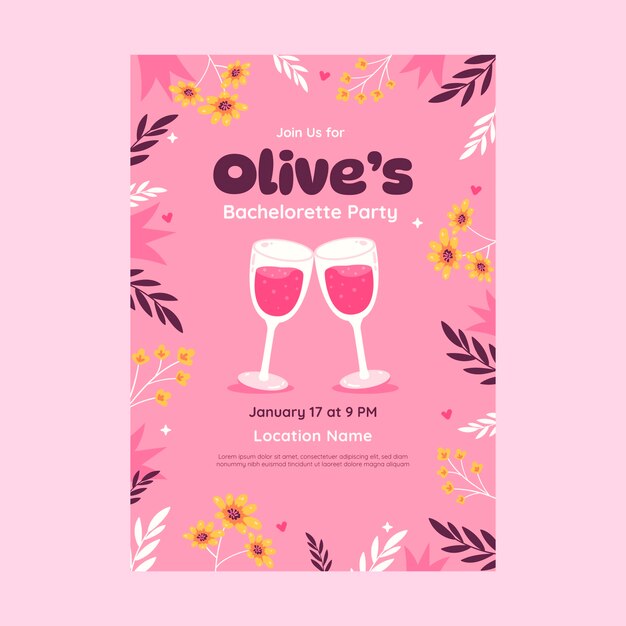 Plantilla de invitación de despedida de soltera dibujada a mano
