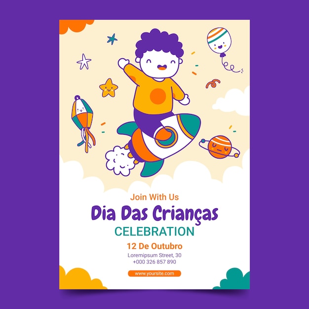 Vector gratuito plantilla de invitación dia das criancas dibujada a mano