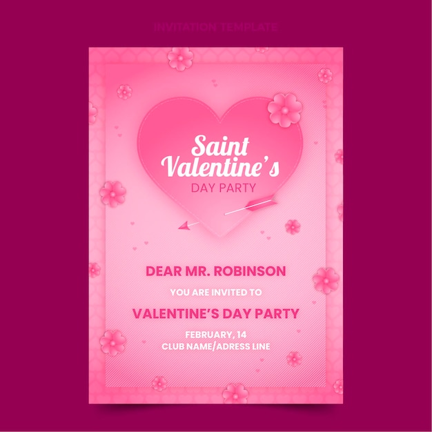 Plantilla de invitación de día de san valentín degradado