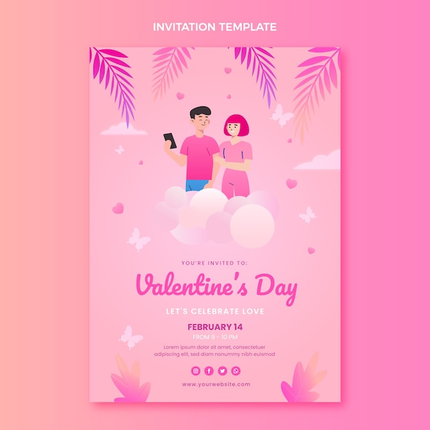 Plantilla de invitación de día de san valentín degradado