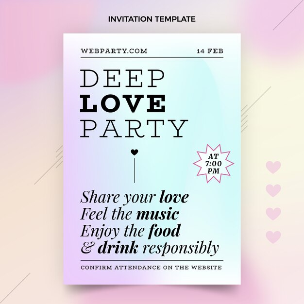 Plantilla de invitación de día de san valentín degradado
