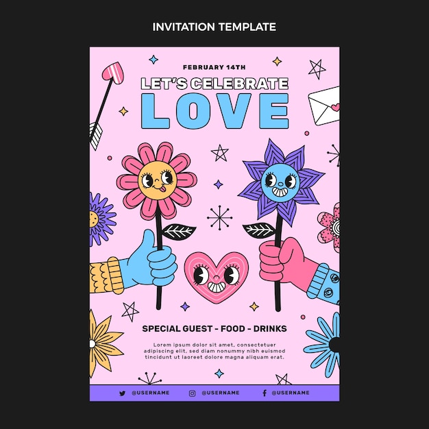 Vector gratuito plantilla de invitación de día de san valentín dibujada a mano