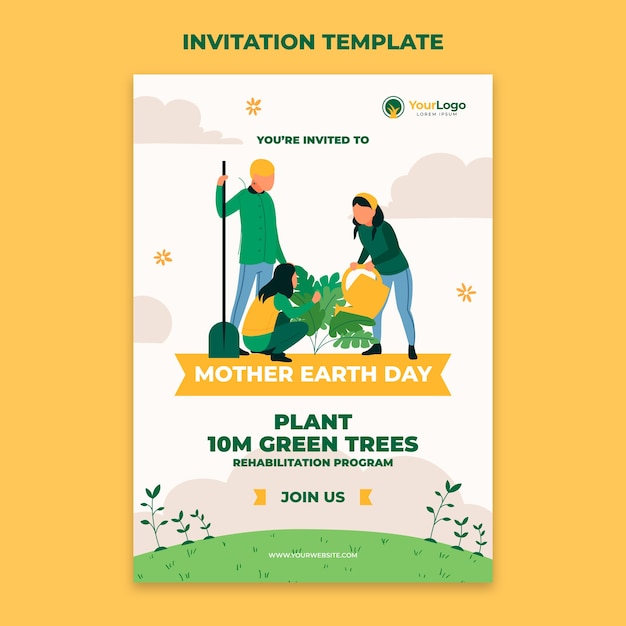 Plantilla de invitación del día de la tierra plana