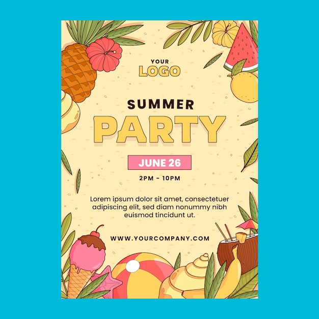 Vector gratuito plantilla de invitación dibujada a mano para el verano