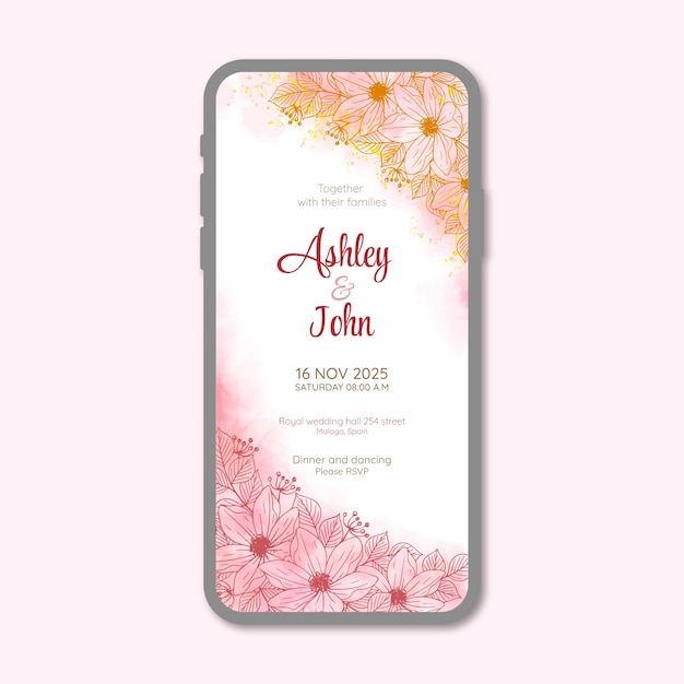 Plantilla de invitación digital de boda en acuarela