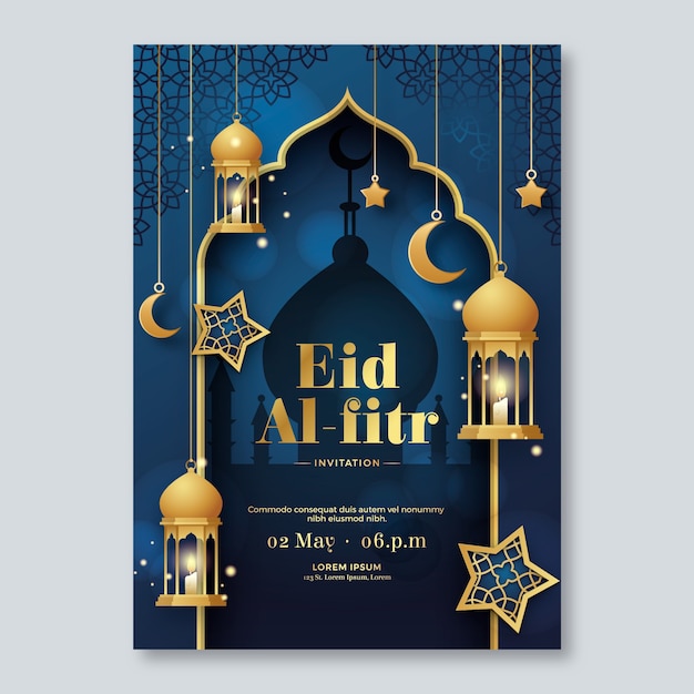 Vector gratuito plantilla de invitación de eid al-fitr degradado