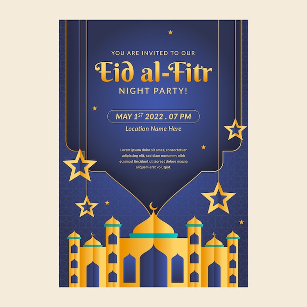 Plantilla de invitación de eid al-fitr degradado