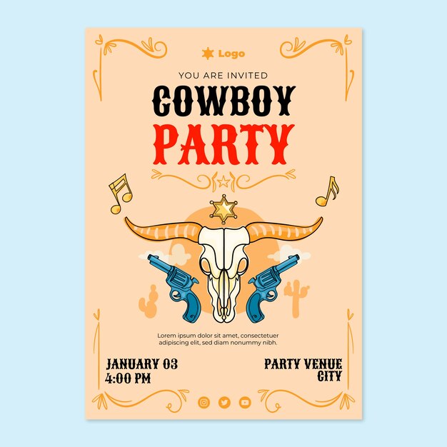 Plantilla de invitación de evento de fiesta de vaqueros