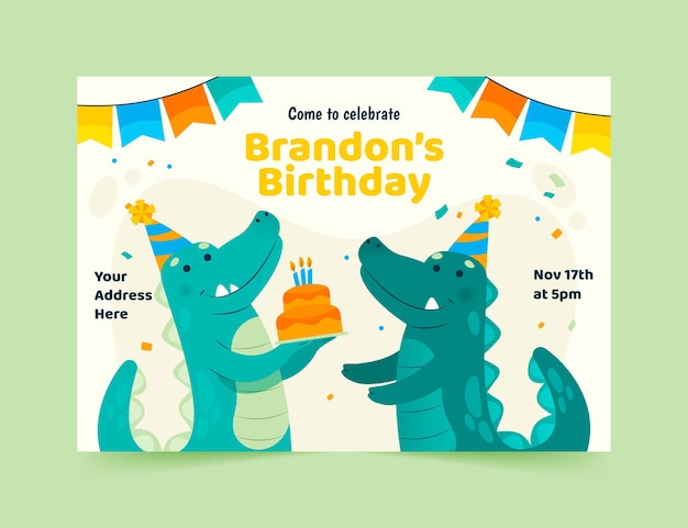 Vector gratuito plantilla de invitación de feliz cumpleaños con dinosaurio