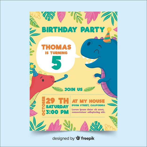 Plantilla de invitación de feliz cumpleaños en estilo dibujado a mano
