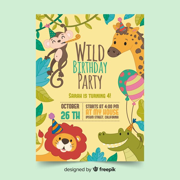 Plantilla de invitación de feliz cumpleaños en estilo dibujado a mano