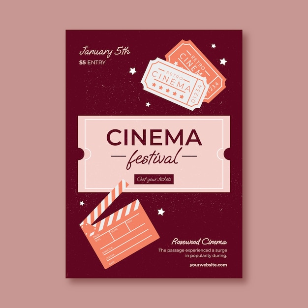 Vector gratuito plantilla de invitación de festival de cine plano