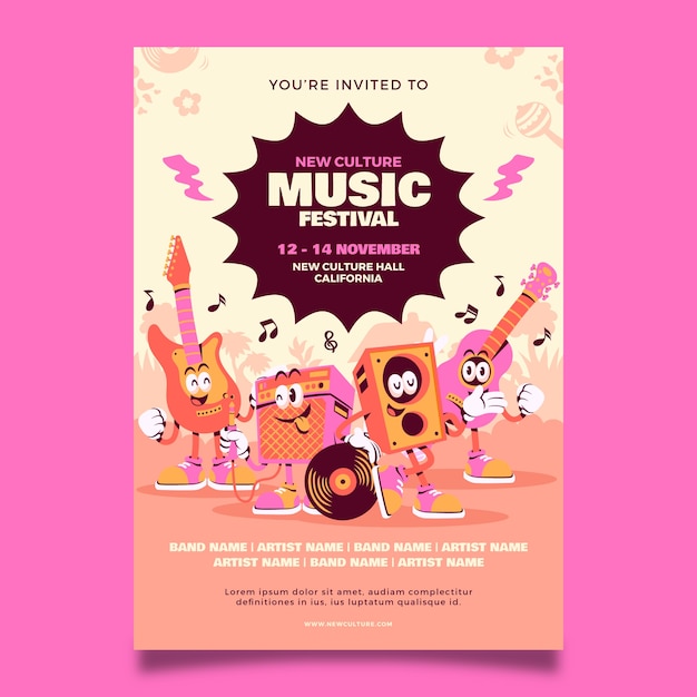 Vector gratuito plantilla de invitación de festival de música