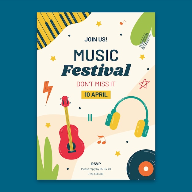 Vector gratuito plantilla de invitación de festival de música