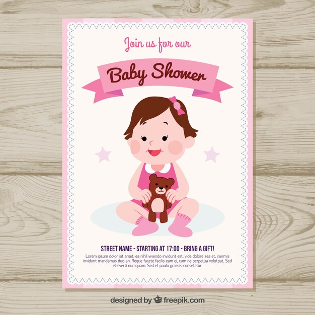 Plantilla de invitación de fiesta del bebé en estilo hecho a mano