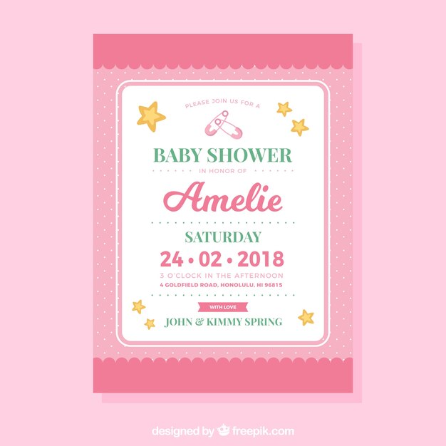 Plantilla de invitación de fiesta del bebé en estilo plano
