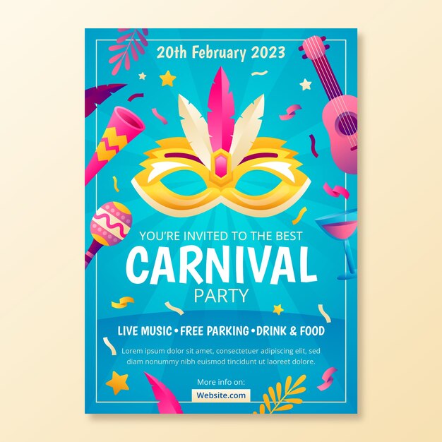 Plantilla de invitación de fiesta de carnaval degradado
