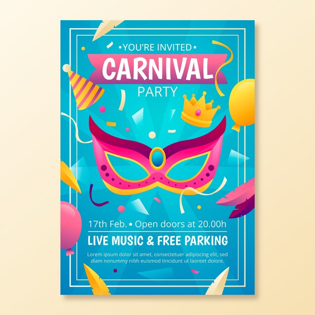 Plantilla de invitación de fiesta de carnaval degradado