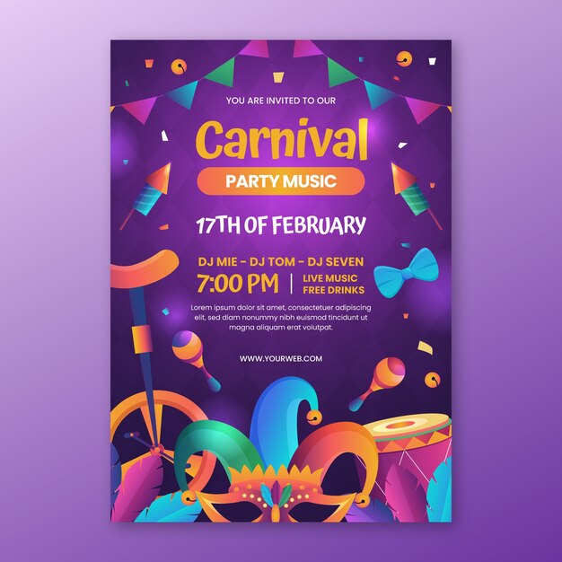 Plantilla de invitación de fiesta de carnaval degradado