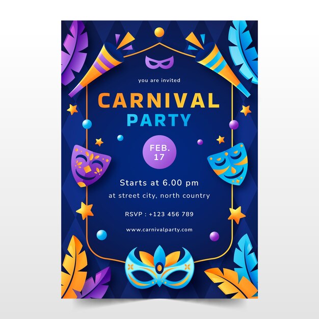 Plantilla de invitación de fiesta de carnaval degradado