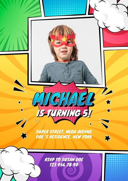 Plantilla de invitación de fiesta de cumpleaños infantil cómica