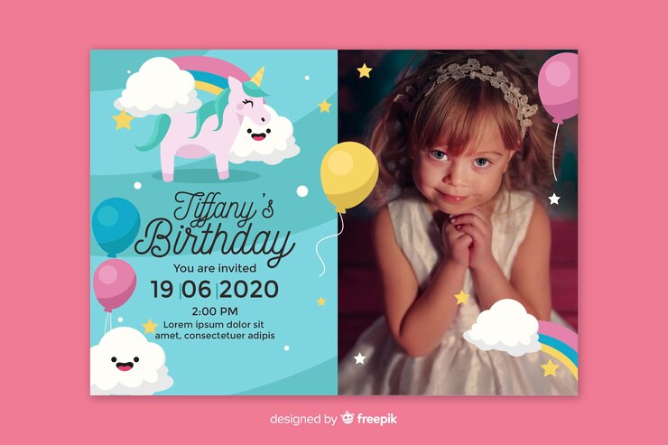 Vector gratuito plantilla de invitación de fiesta de cumpleaños de niña pequeña