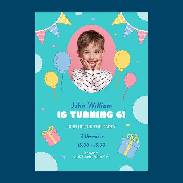 Plantilla de invitación de fiesta de cumpleaños para niños