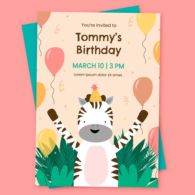 Plantilla de invitación de fiesta de cumpleaños de selva plana