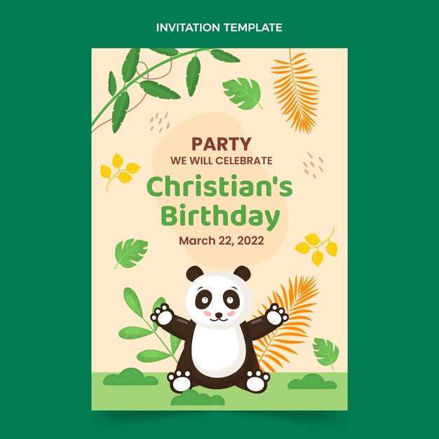 Plantilla de invitación de fiesta de cumpleaños de selva plana