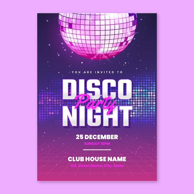 plantilla de invitación para una fiesta de discoteca en gradiente