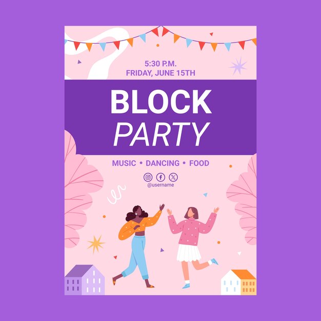Plantilla de invitación a una fiesta de diseño plano