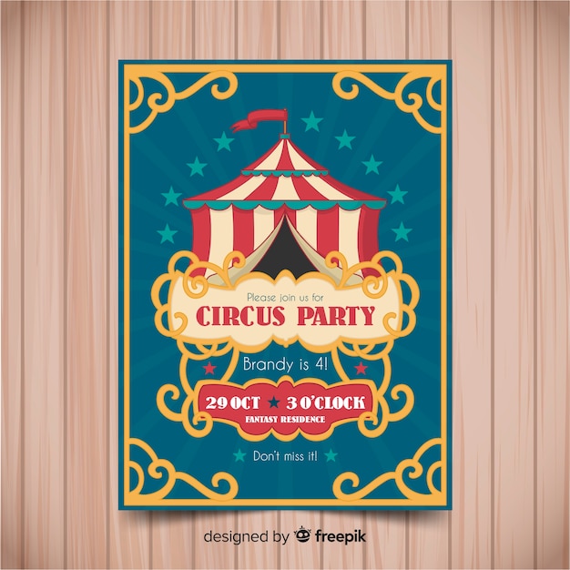 Plantilla de invitación de fiesta estilo circo vintage