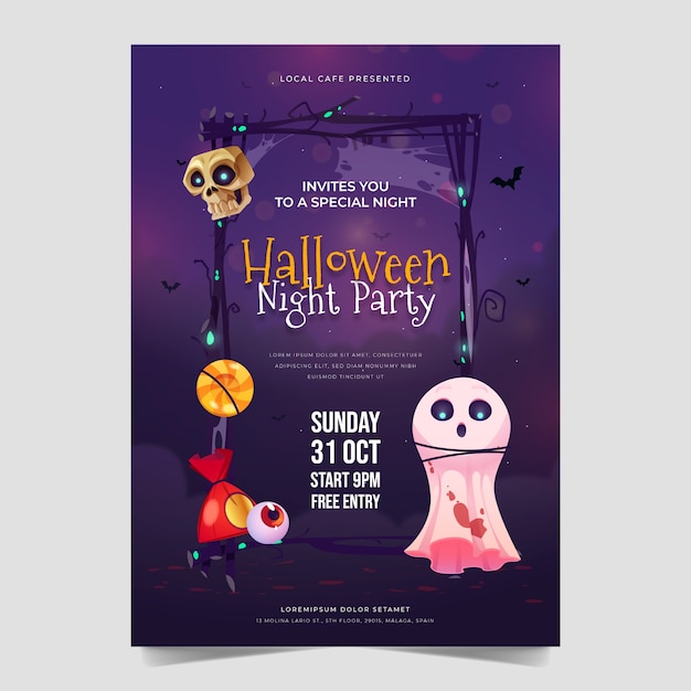 Vector gratuito plantilla de invitación de fiesta de halloween degradado