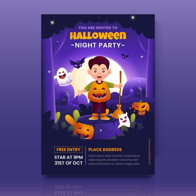 Plantilla de invitación de fiesta de halloween degradado