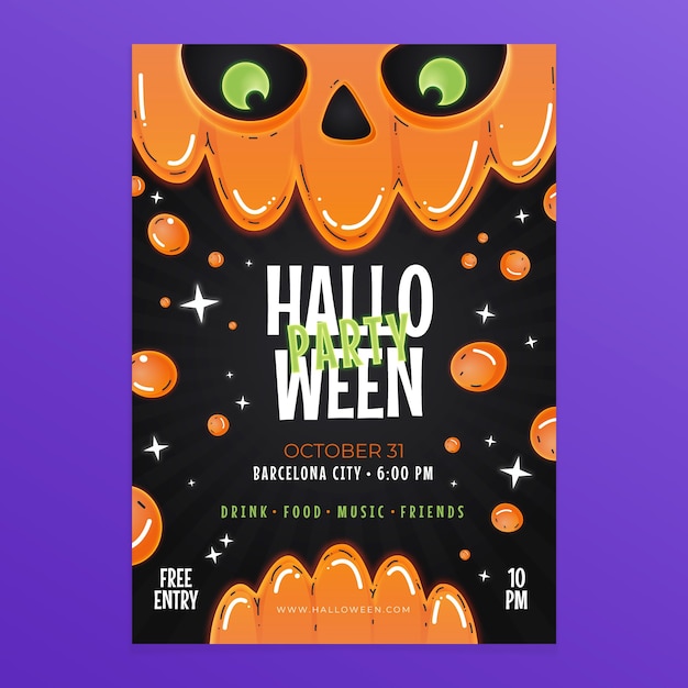 Vector gratuito plantilla de invitación de fiesta de halloween degradado