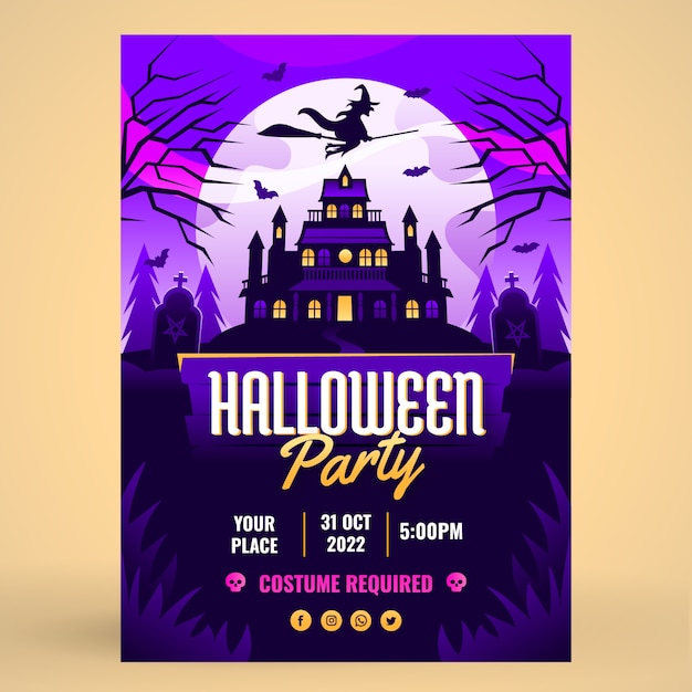 Vector gratuito plantilla de invitación de fiesta de halloween degradado