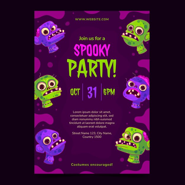Plantilla de invitación de fiesta de halloween dibujada a mano