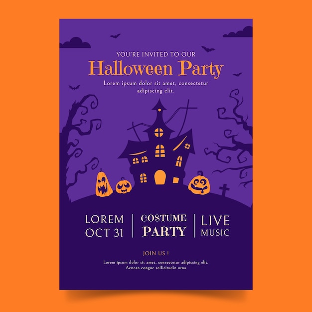 Plantilla de invitación de fiesta de halloween plana