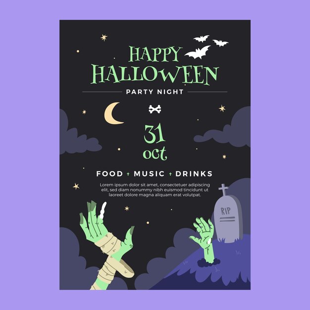 Plantilla de invitación de fiesta de halloween plana