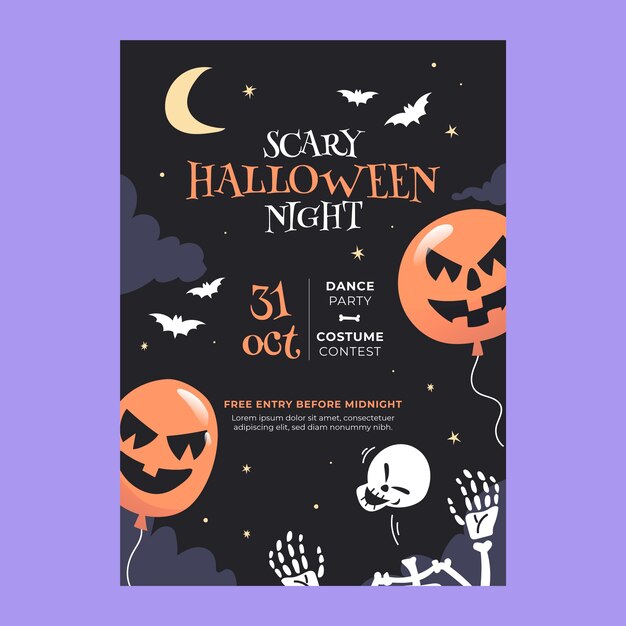 Plantilla de invitación de fiesta de halloween plana