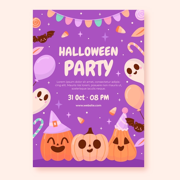 Vector gratuito plantilla de invitación de fiesta de halloween plana