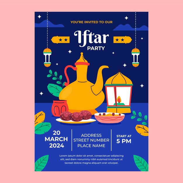 plantilla de invitación de fiesta de iftar de ramadán plana