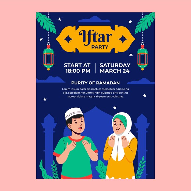 plantilla de invitación de fiesta de iftar de ramadán plana
